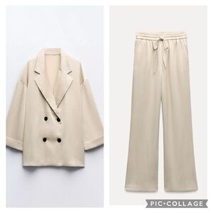 Zara women blazer and pants set Cream Double-Breasted Lounge Set